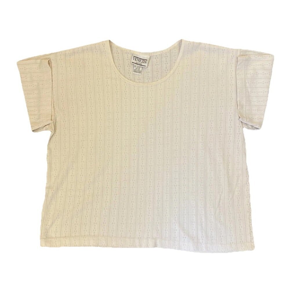 Venezia Vitale Womens Blouse Top Size 14 / 16 Cream Short Sleeves Round Neck GUC